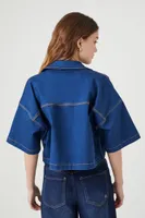 Women's Cropped Denim Drop-Sleeve Shirt