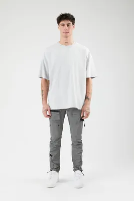 Men Slim-Fit Drawstring Cargo Joggers in Grey Medium