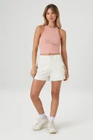 Women's Twill Mid-Rise Cargo Shorts in White Small