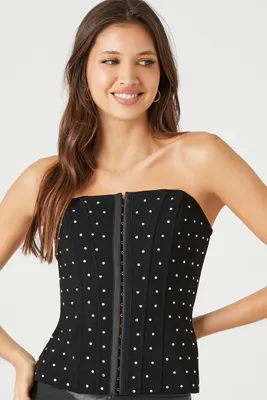 Women's Rhinestone Corset Tube Top in Black/Silver Small