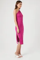 Women's Abstract Print One-Shoulder Midi Dress in Fuchsia Medium