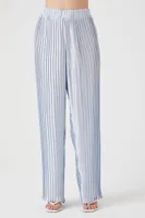 Women's Satin Pleated Wide-Leg Pants Light Blue