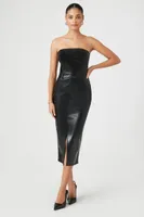 Women's Faux Leather Tube Midi Dress