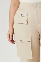 Women's Twill Wide-Leg Cargo Pants in Taupe, 2X