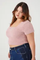 Women's Cropped Sweater-Knit T-Shirt in Pale Mauve, 4X