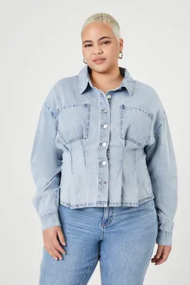 Women's Pintucked Denim Shirt , 3X