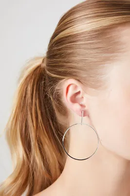 Women's Drop Hoop Earrings in Silver