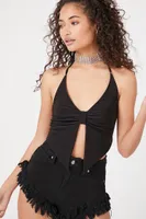 Women's Split-Hem Halter Top in Black Large