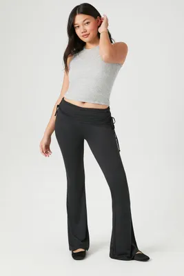 Women's Ruched Drawstring Flare Leggings in Black Medium