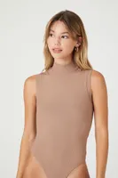 Women's Ribbed Mock Neck Bodysuit in Ash Brown Small