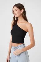 Women's One-Shoulder Cropped Tank Top in Black, XL