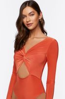 Women's Twist-Front Cutout Bodysuit in Rust Small