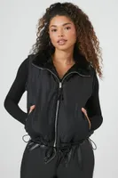 Women's Zip-Up Toggle Drawstring Vest Black