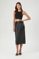 Women's Faux Leather Midi Wrap Skirt in Black, XS