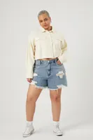 Women's Twill Cropped Shirt Ivory,