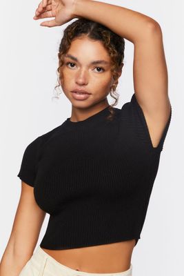 Women's Rib-Knit Crop Top in Black Small