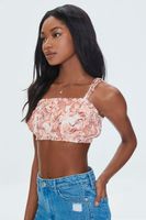 Women's Tropical Floral Print Cropped Cami in Peach Large