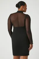 Women's Sheer Bodycon Mini Dress in Black, 3X