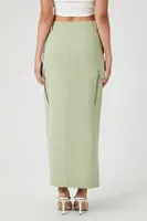 Women's Cargo Slit Straight Maxi Skirt in Olive Small