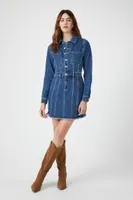 Women's Frayed Denim Mini Dress in Medium Denim