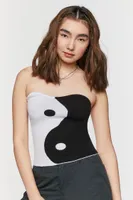 Women's Yin Yang Sweater-Knit Tube Top in Black/White Small