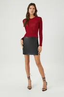 Women's Glitter Knit Cropped Sweater in Red Large