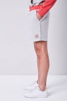 Men Embroidered Hazy Daze Shorts in Heather Grey/Red Large