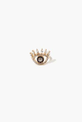 Women's Rhinestone Eye Cocktail Ring in Gold/Clear, 7