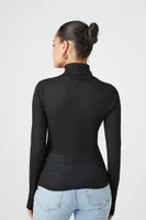 Women's Sheer Ribbed Knit Turtleneck Top in Black Small