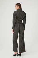 Women's Pinstriped Straight-Leg Jumpsuit in Black Small