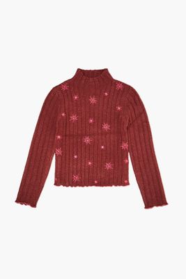 Girls Star Print Sweater (Kids) in Burgundy/Pink, 9/10