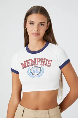 Women's Memphis Graphic Ringer Cropped T-Shirt in White Medium