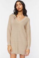 Women's Frayed Sharkbite Sweater Dress in Khaki Large