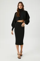 Women's Turtleneck Sweater & Skirt Set in Black, XL