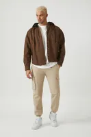 Men Hooded Combo Shacket in Latte/Black Medium