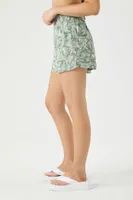 Women's Tropical Leaf Pull-On Shorts in Green Large