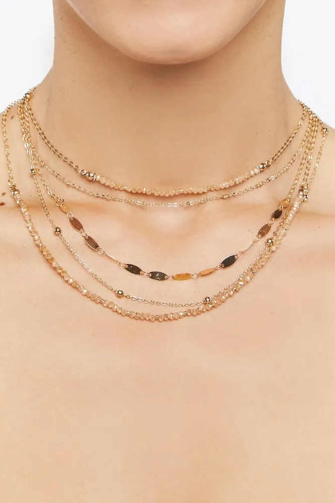 Women's Faux Stone Layered Necklace in Gold/Cream