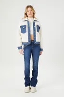 Women's Faux Shearling & Denim Trucker Jacket in White/Denim, XS