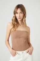 Women's Sweater-Knit Cropped Tube Top in Almond Large