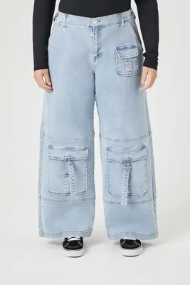 Women's Wide-Leg Cargo Jeans in Light Denim, 14