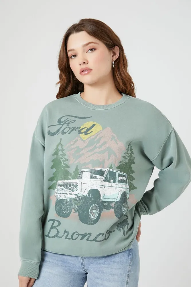 Women's Ford Bronco Fleece Pullover in Green Small