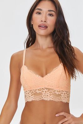Women's Floral Lace V-Neck Bralette in Peach Small