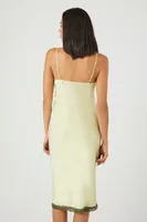 Women's Satin Lace-Trim Midi Dress in Cypress /Pistachio Medium