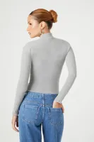 Women's Zip-Up Funnel Neck Bodysuit in Heather Grey Small