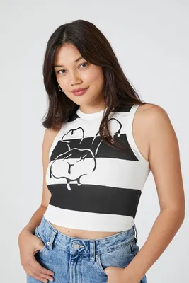 Women's Striped Bunny Graphic Tank Top in Cream/Black Large