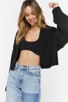 Women's Sweater-Knit Cropped Cardigan in Black, XS