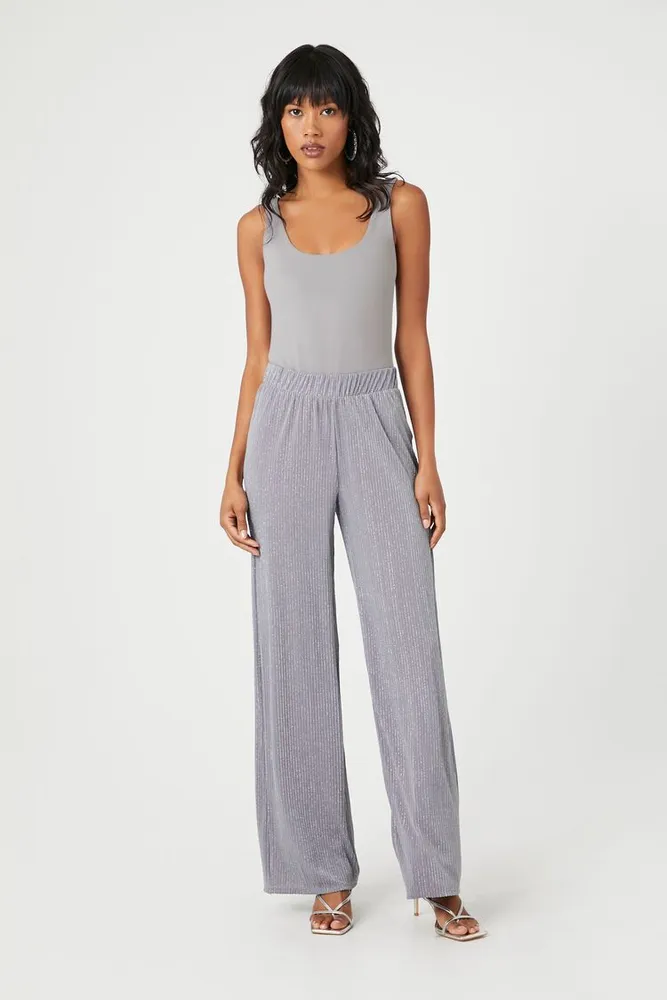 Women's Metallic Wide-Leg Pants in Grey Medium