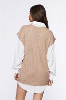 Women's Sweater Vest & Shirt Combo Dress in Tan/White, XS