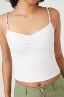 Women's Cropped Beaded-Strap Cami in Vanilla, XL