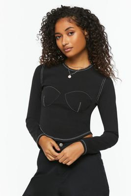 Women's Bustier-Stitched Long-Sleeve Top